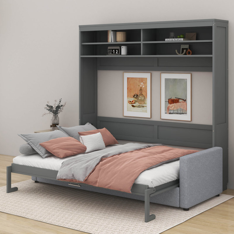 Grand lit escamotable mural avec canapé Crosson, Gris