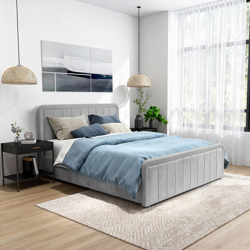 Altgeld Upholstered Ottoman Storage Bed, Kingsize (5'), Light Grey