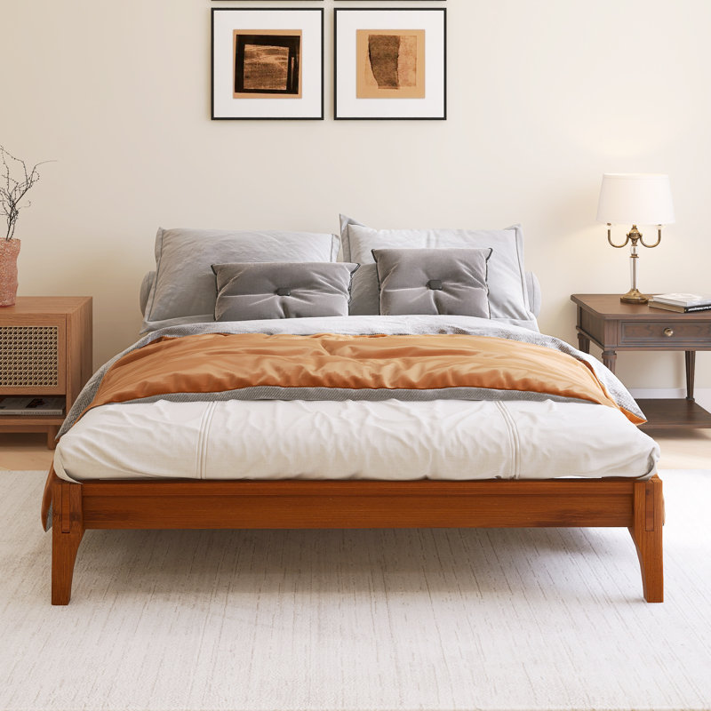 12 Inch Full Size Solid Dry Bamboo Wood Platform Bed Frame, Full