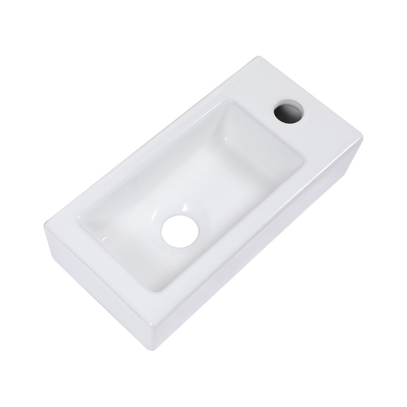 Lavabo de salle de bain mural rectangulaire en céramique 14,57X7,28 pouces avec trou de robinet simple