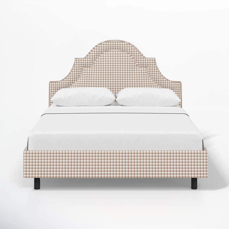 Knipe Upholstered Scalloped Bed, California King, Classic Gingham Tan