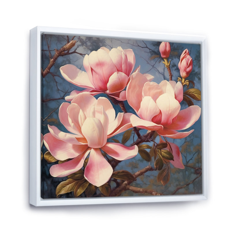 «Pink White Magnolias Elegance Landscape» sur toile, Cadre flottant blanc, H 16 po x l 16 po x P 1 po