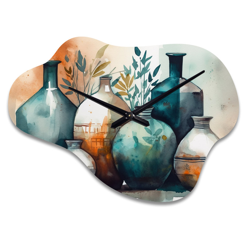 Horloge murale artisanale verte et orange Boho Pottery II - Boho Pottery Cloud, Grand