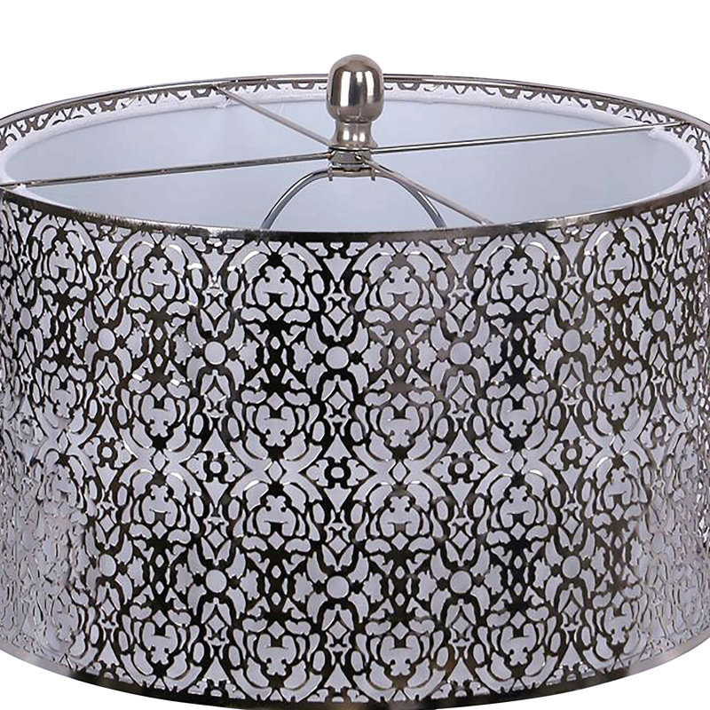 Ashland 63" Contemporary Metal Floor Lamp In Metal With Laser Cut Metal And Linen Shade From Grandview Gallery, Silver
