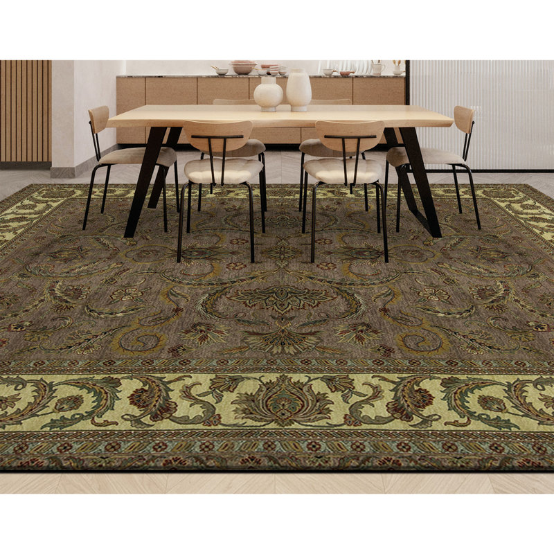 Tapis brun et doré de haute qualité noué à la main
