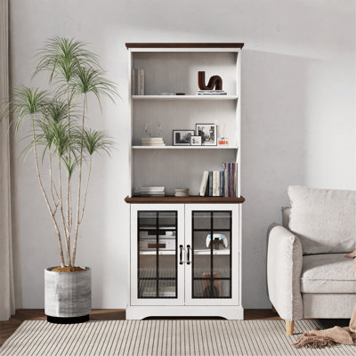 5 Tiers 72" Bookcase, with Glass Door Cabinet Floor Standing Bookshelf