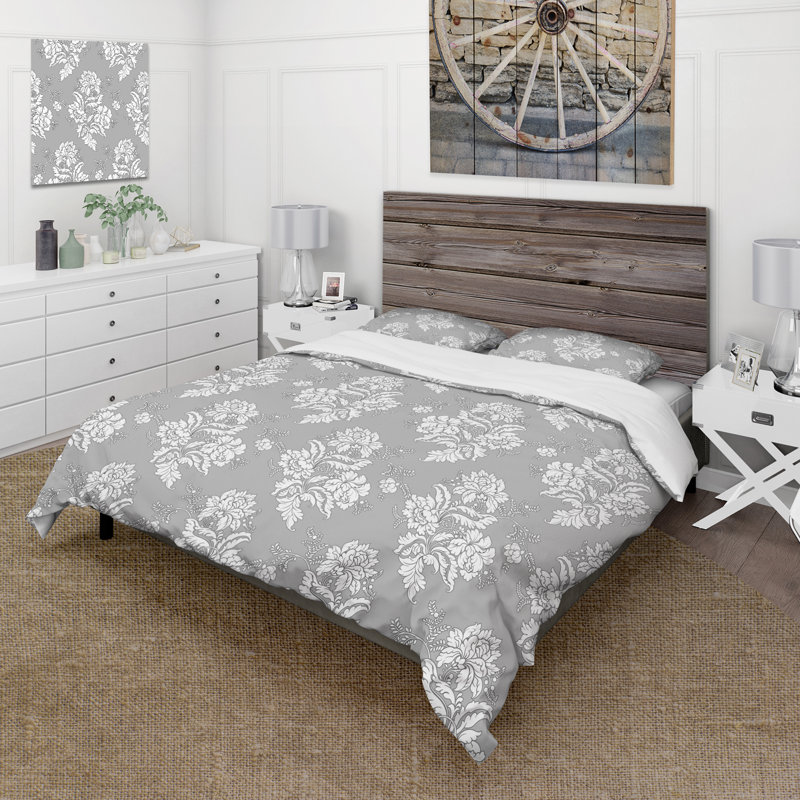 Fleurs classiques sur gris clair - Ensemble de housse de couette traditionnel - Microfibre de polyester