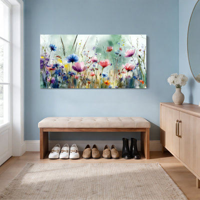 Floral Wildflowers Watercolor Canvas Wrapped Wall Art Set Of 1