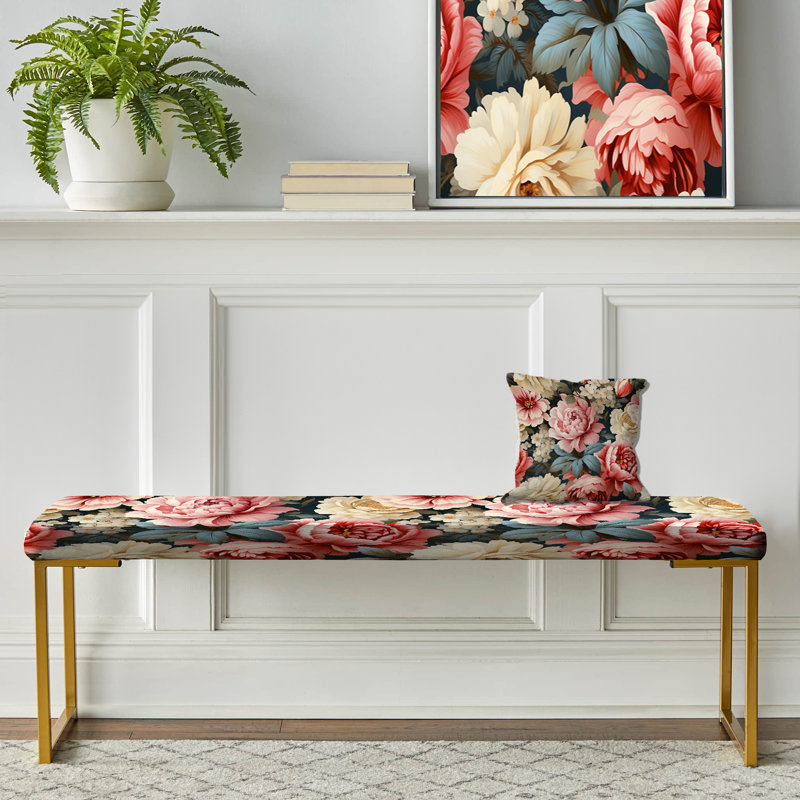 Banc floral rembourré or, Pastel Pink And Beige Garden Floral