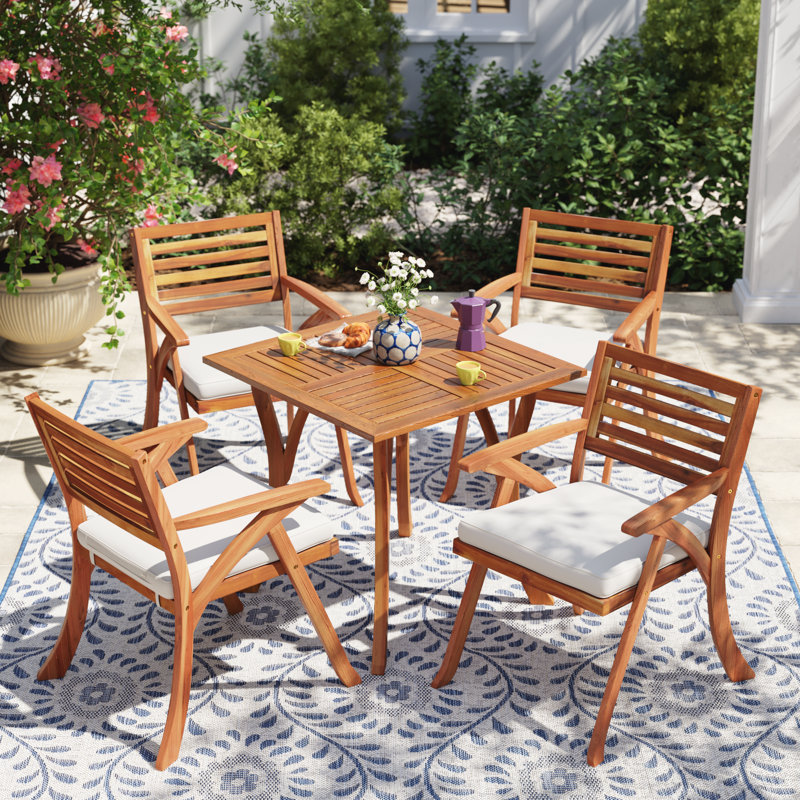 Hamlig 4 - Person Acacia Wood Patio Dining Set with Square Table , Cushions Included, Teak , 4, 30" H x 31.5" W x 31.5" D