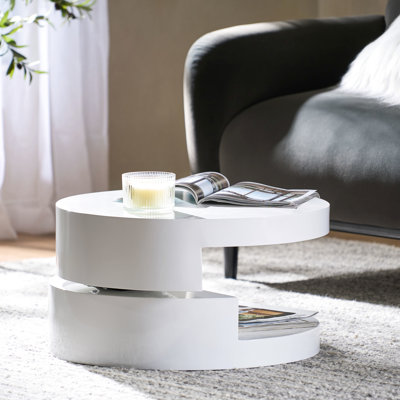 Table basse rotative avec compartiment de rangement très caché, petit, blanc ultrabrillant, rangement de 23,62 po x 23,62 po x 12,99 po, finition blanche
