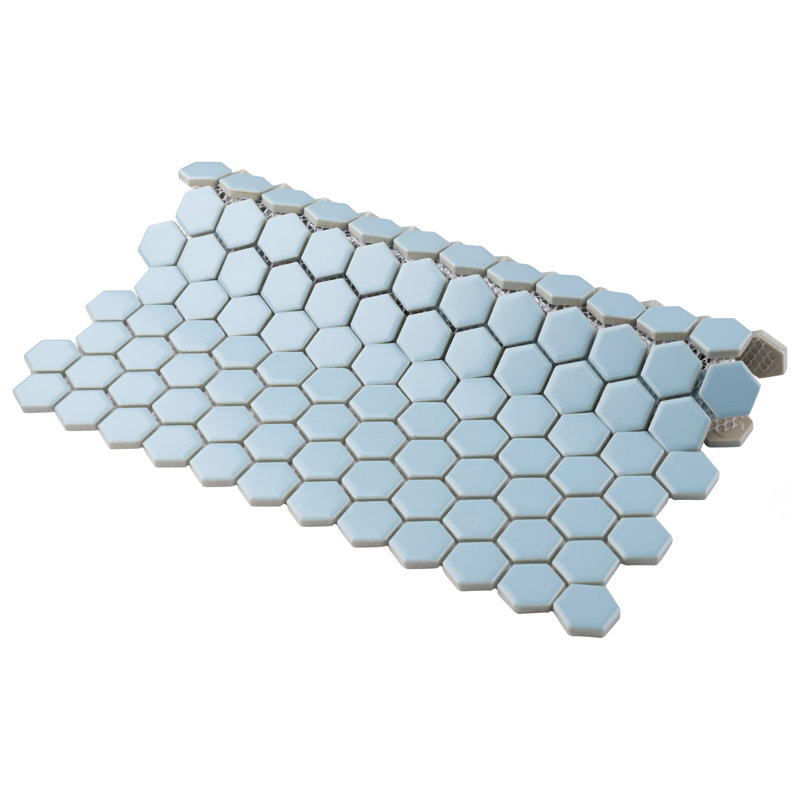 Metro Hex 0.88" x 0.88" Porcelain Mosaic Wall & Floor Tile, Light Blue