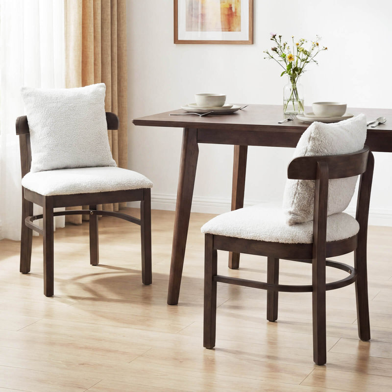 Ensemble de 2 chaises en bois avec coussin amovible, dossier incurvé et siège rembourré gris et brun, 2