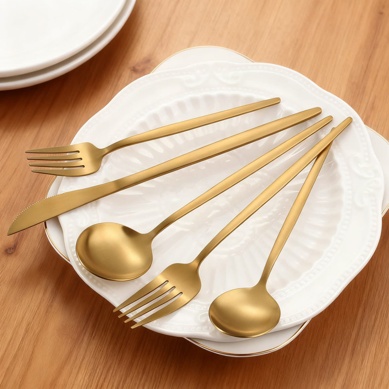Ensemble de couverts 20 pièces en or mat, service de couverts en acier inoxydable pour 4 personnes, ensemble de couverts à finition satinée pour la maison et le restaurant, va au lave-vaisselle