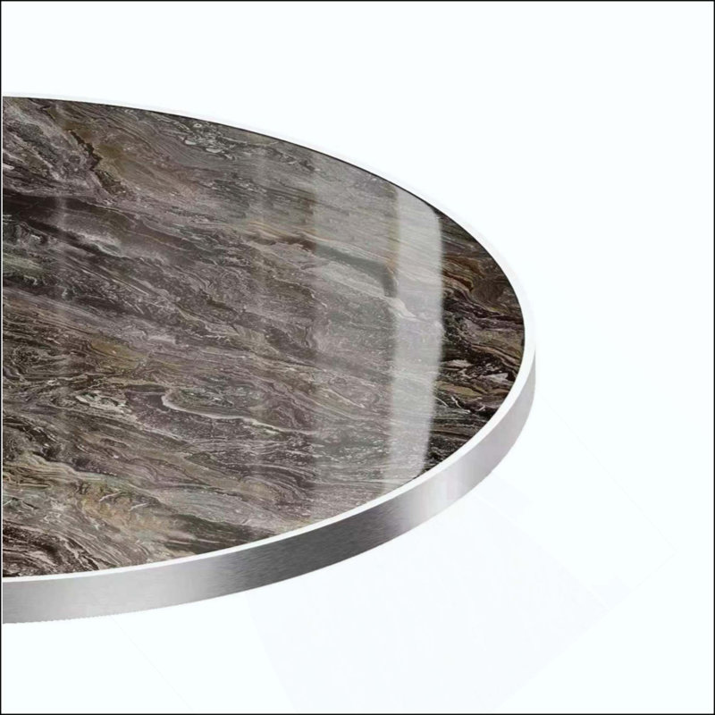 Table carrée en marbre fritté d'aspect marbre - base en fonte robuste pour bistro, café, bar et maison, Gris ardoise clair