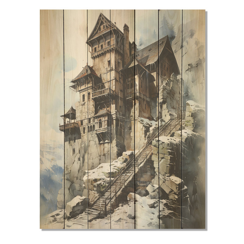 Mediaval Castle In Winter Charm III - Châteaux sur bois, H 44 po x l 34 po