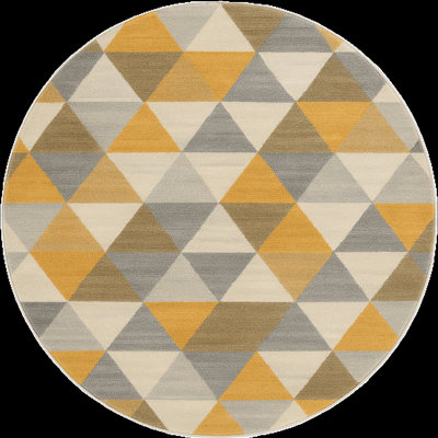 Tapis rond jaune antidérapant à motif géométrique lavable