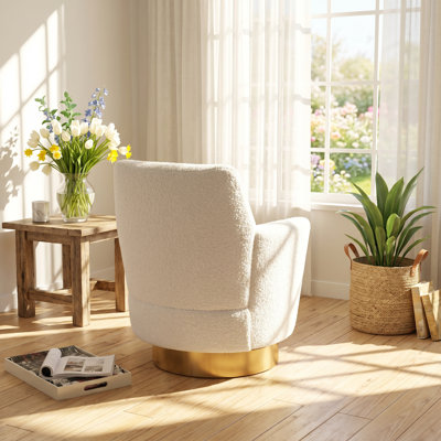 Fauteuil demi-tonneau pivotant en bois d'ingénierie et en bois massif de l 29,3 po x P 28,3 po x H 32,7 po Teddy