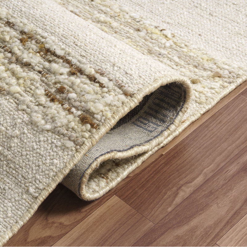 Tapis ivoire / naturel tissé à plat à la main Garvin, Rectangle 7 pi 9 po x 9 pi 9 po
