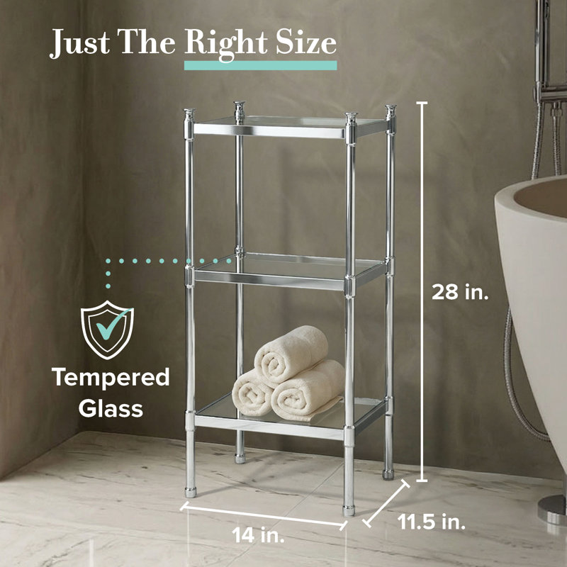 Freestanding 3 Tier Tempered Glass Shelves for Bathroom, Livingroom, Hallway, Bedroom, Chrome
