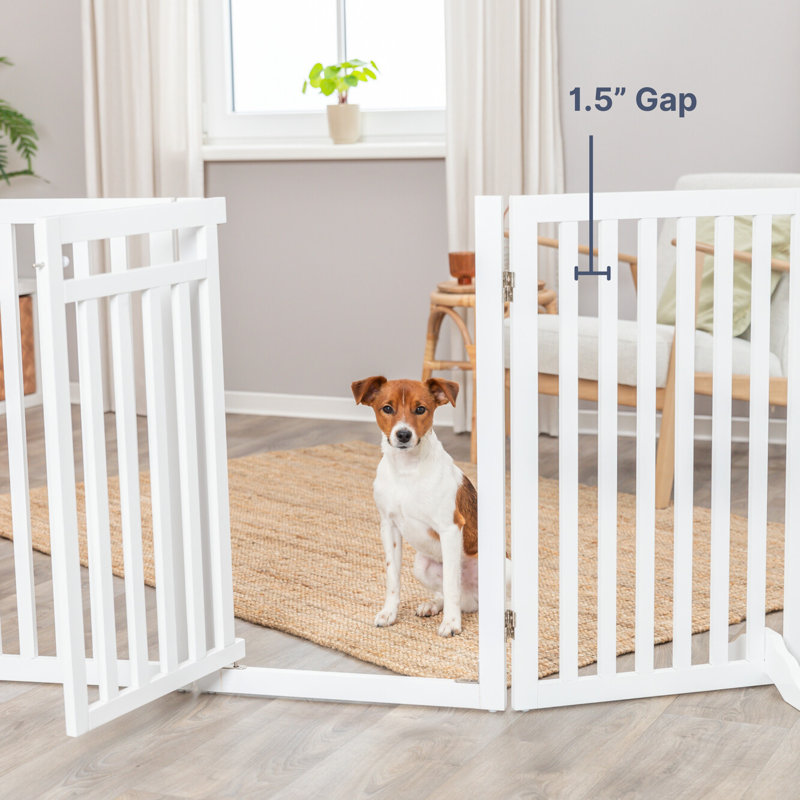 White Freestanding 4-Panel Wooden Pet Gate with Walk-Through Door
