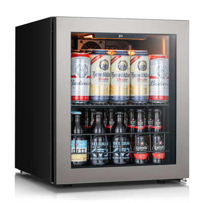16.9"W 65-Cans 1.62Cuft Freestanding Single Zone Beverage Cooler with Quiet Compressor Refrigerator in Stainless Steel