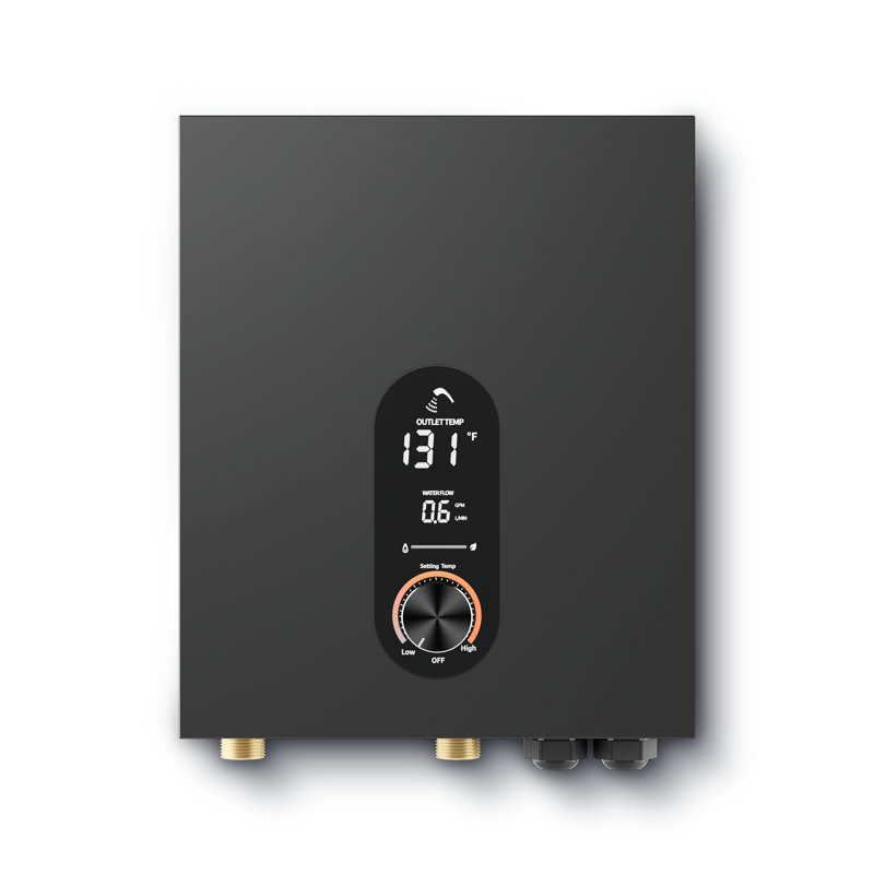 Chauffe-eau électrique sans réservoir 27Kw noir avec affichage de la température à DEL et chauffage instantané, Noir mat