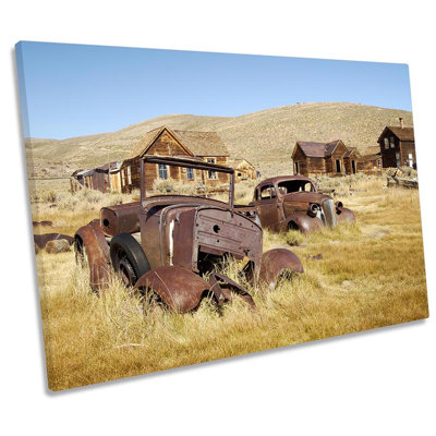Rusty Old Trucks Cars - Wrapped Canvas Print