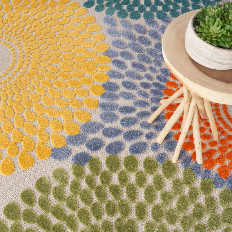 Alastaire Geometric Multicolor Indoor/Outdoor Area Rug, Round 7'10"