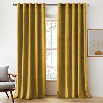 Thermal Velvet Curtains with Eyelet Ring Top - Blackout Crushed Velvet Drapes Pair