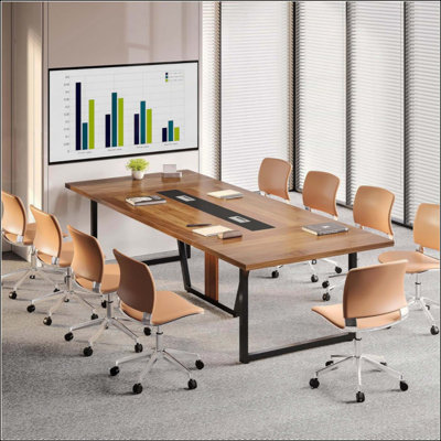 Conference Table For 8-10 People, Modern Office Meeting Table With Cable Management, Heavy-Duty Metal Legs, Training & Boardroom Furniture