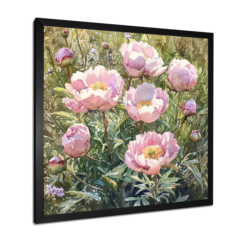 Grandes pivoines dans le jardin de fleurs I - pivoines, H 16 po x l 16 po, Reproduction encadrée d'une seule photo, Noir