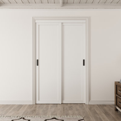 80 inch Sliding Closet Door - 1 Panle Design for Closet Door Hardware Kit Including & Black Handles
