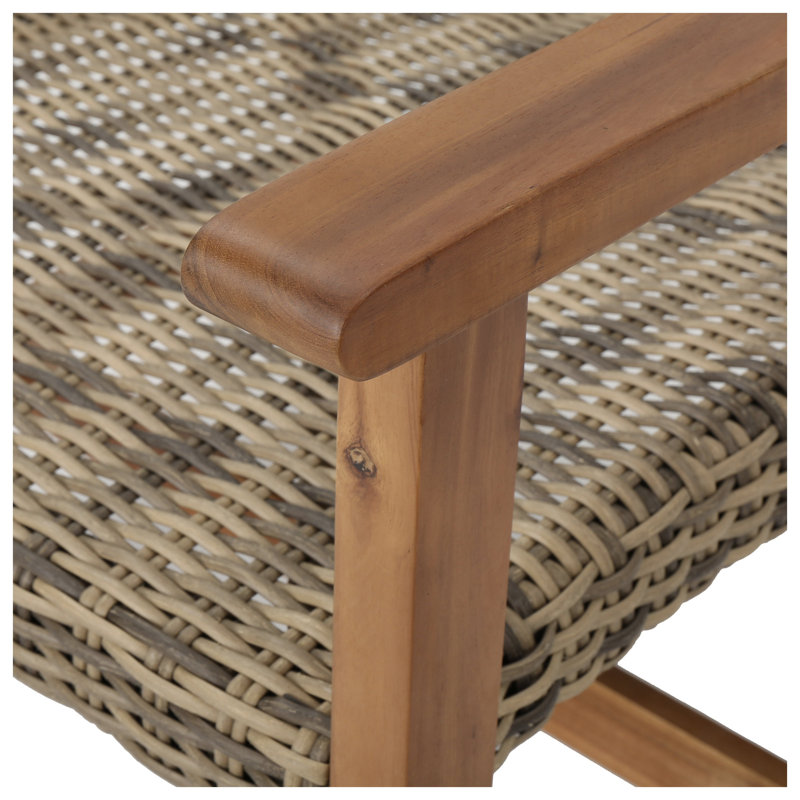 Chaises club d'extérieur en bois d'acacia naturel et gris avec détails en osier (ensemble de 2)