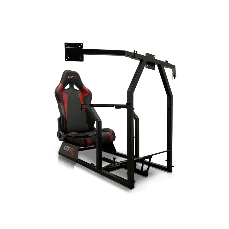 GTR Racing Simulator with Fixed Bucket Seat and Triple or Single Monitor Stand, Black/Red/White