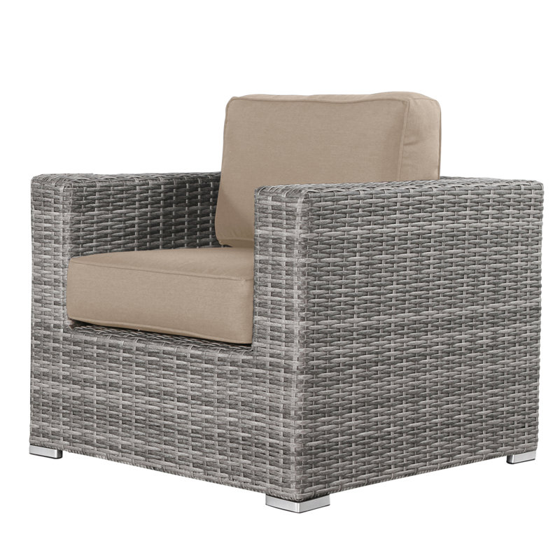 Chaise de patio entièrement assemblée avec coussins, Mélange de gris, Brun