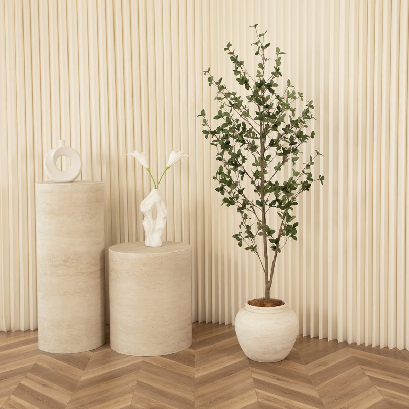 Faux arbre à feuilles de coing avec feuilles et troncs réalistes pour le jardin, H 72 po x l 33,1 po x P 31,2 po