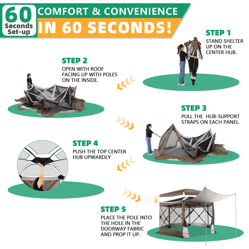 12x12 Pop up Gazebo Screen House Tent for Camping(Upgraded Strut version）), Brown