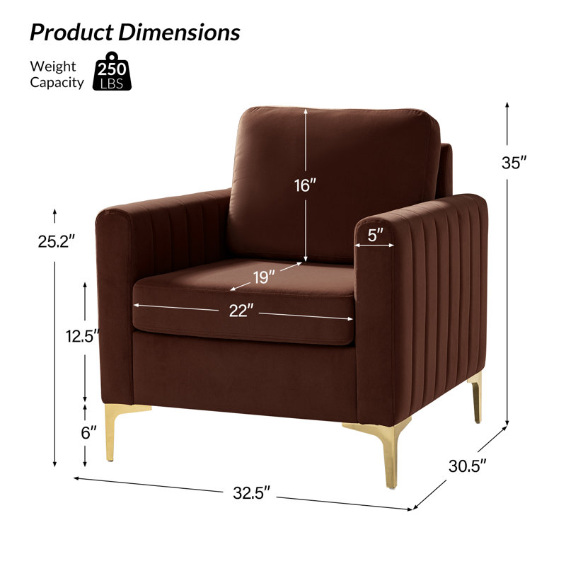 Fauteuil club capitonné en velours Cedarpoint, Brique brûlée