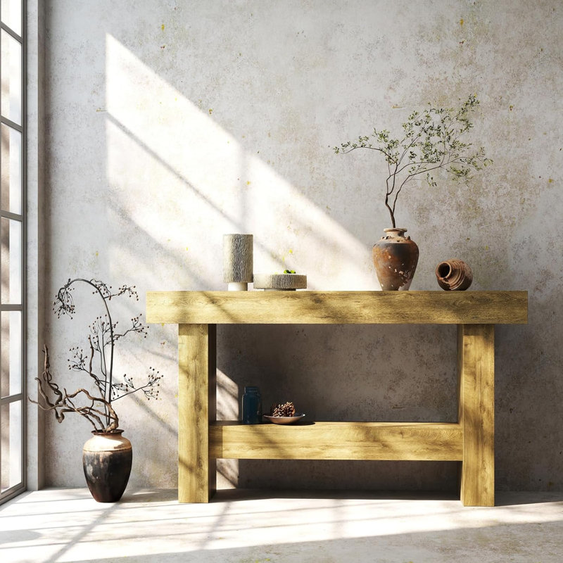 55-Inch Farmhouse Console Table,Wooden Rectangular Sofa Table Behind The Couch,Industrial Entryway Table With Storage For Living Room,Entrance,Hallway