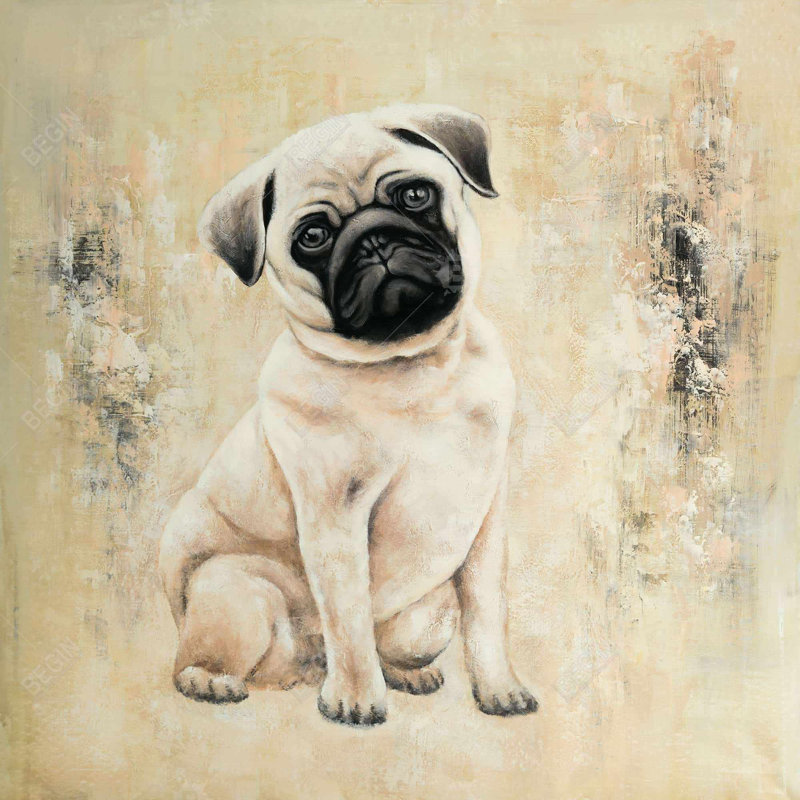 Petit carlin - toile encadrée beige pour la décoration intérieure