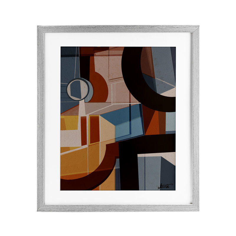 Collection Angled Shapes, reproduction encadrée sous verre, design par Ishita Banerjee, Cadre de ferme gris