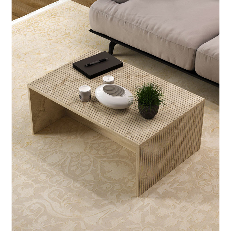 Modern Coffee Table, 35.4 x 16.3 x 23.4 inches | 100% Melamine Coated Particle Board, Thickness: 0.7 inches | Stylish Solid Beige Design, Perfect for Living Room & Contemporary Spaces