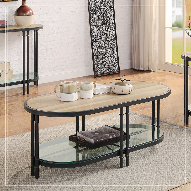 Brantley 1-Shelf Coffee Table in Oak and Sandy Black