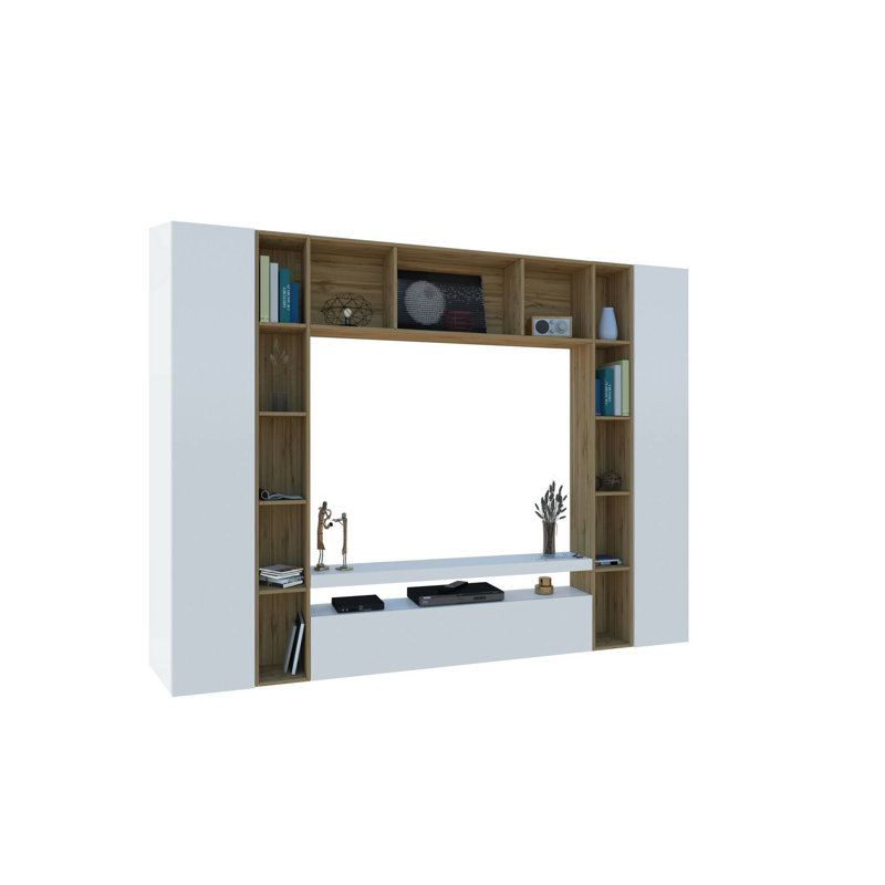 Mirre Rectangle Accent Cabinet, Glossy White/Oak