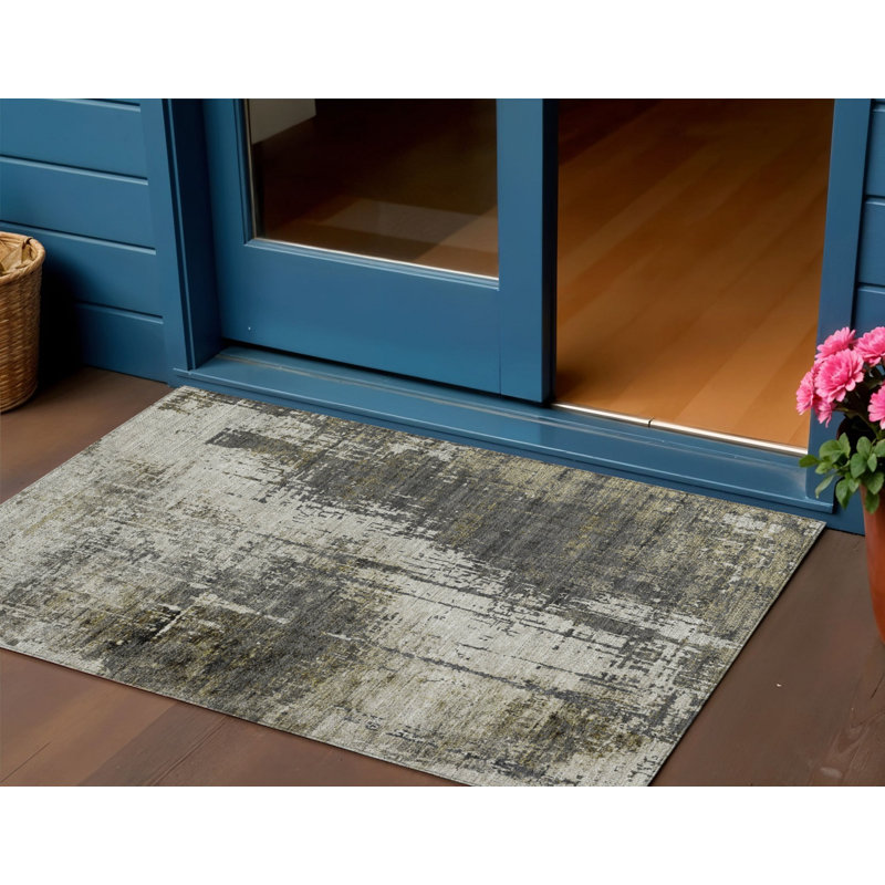 Tapis extérieur lavable abstrait taupe 3 pi x 5 pi beige et vert olive