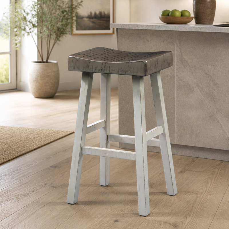 Ensemble de 2 tabourets de style transitionnel en bois massif avec assise profilée, hauteur 74 cm (29 pouces), assemblage facile