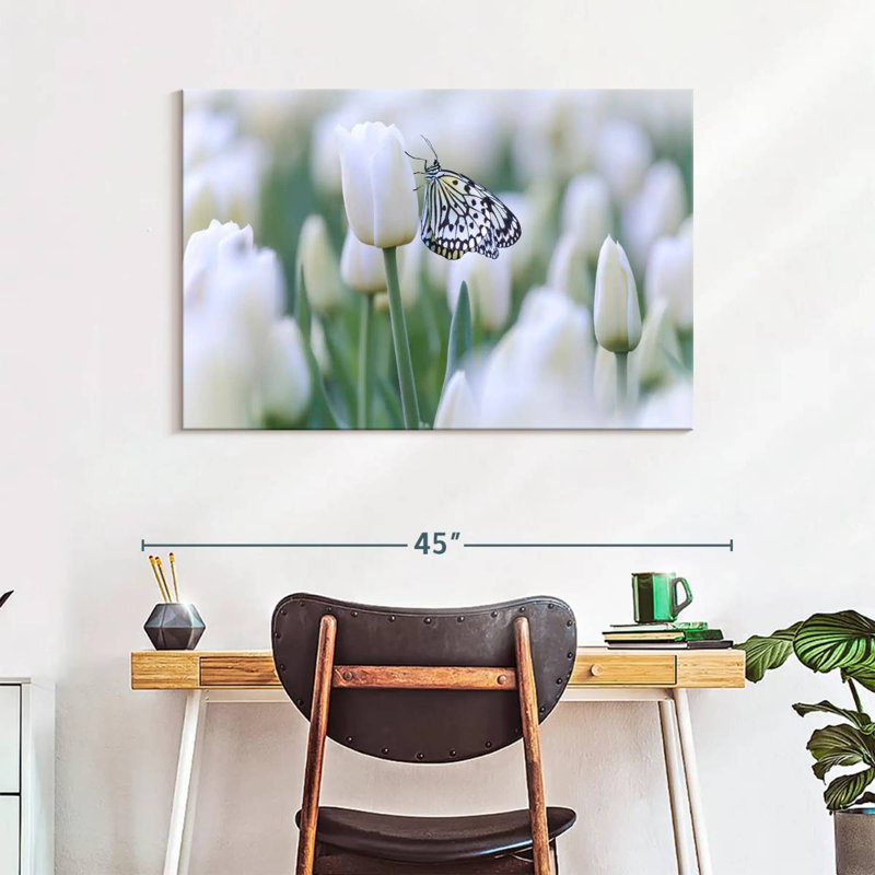 Papillon blanc perlé Brampt, H 26 po x l 39 po