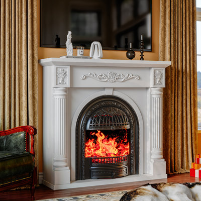 45 Inch Electric Fireplace with Mantel,Solid Wood Roman Column Electric Fireplace Heater with Black Birdcage Insert for Living Room
