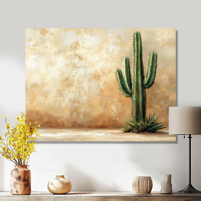 Cactus dans le désert VI - art mural cactus, H 24 po x l 32 po, Toile tendue sur cadre, Ne s’applique pas